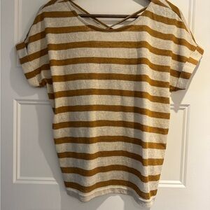 Only Casual Striped Mustard and Cream Women's Tee